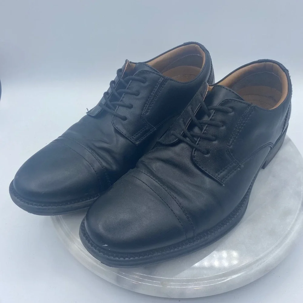 George Mens 7.5 Dress Shoes Black MNGE22GN002L Cap Toe Lace Up Derby
